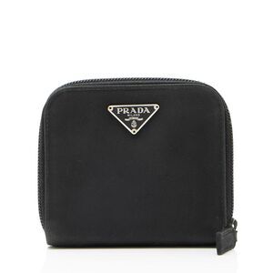 Prada Tessuto Saffiano Compact Bifold Zip Around Wallet